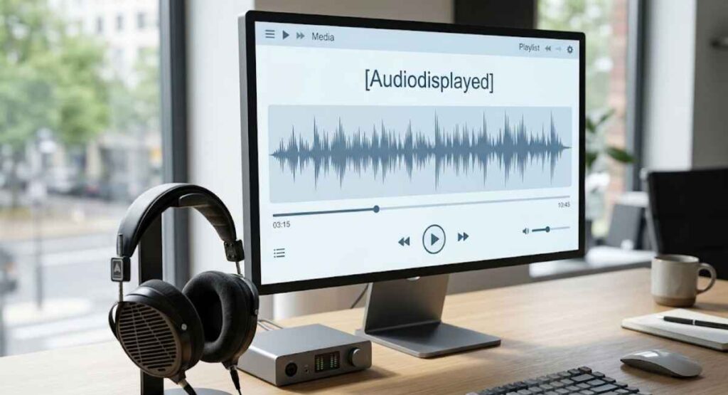 Audiodisplayed label shown in a digital media player interface